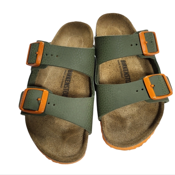 Birkenstock Kids Olive Sandals with Orange Accents - Picture 4 of 11